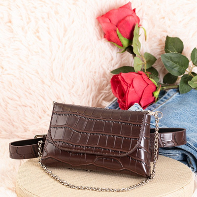 Tmavě hnědá taška z hadí kůže - Kabelky