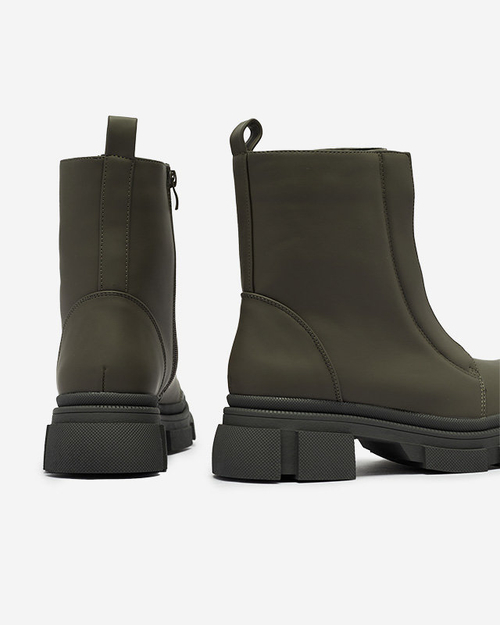 Жіночі утеплені темно-зелені високі черевики Slovys- Взуття