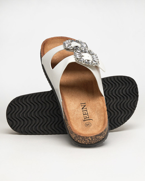 Білі жіночі шльопанці з пряжками Oterina