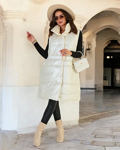 Royalfashion Dlouhá dámská vesta a'la kůže