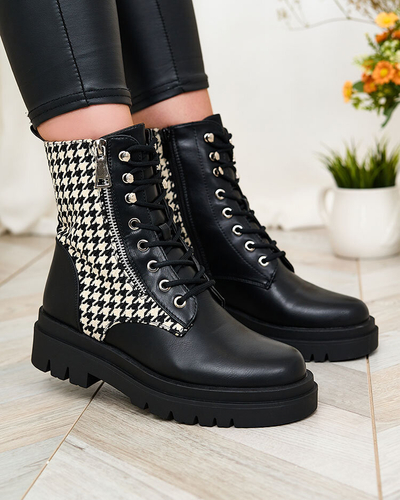 Чоботи Royalfashion Чорні жіночі зі вставкою з пепіта Zatafel