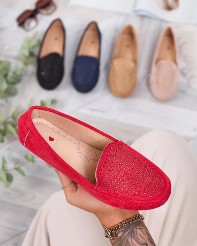 Červené dámské mokasíny se zirkony Bretika - Obuv