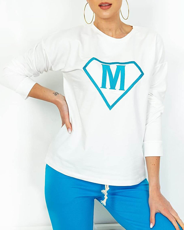 Dámská bílomodrá sportovní tepláková souprava s odznakem - Oblečení