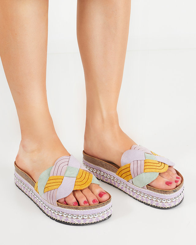 Fialové dámské pantofle na silné podrážce Cekolina - Obuv