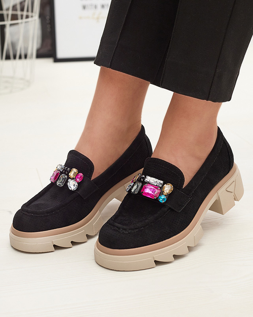 Чорні ажурні жіночі мокасини з декором Bokkso - Взуття