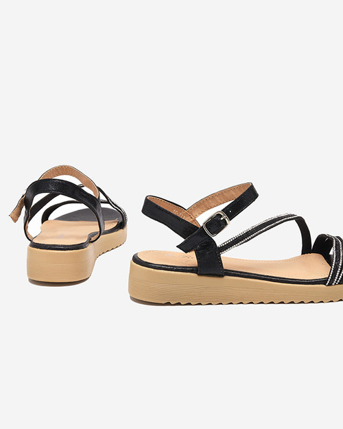 Чорні жіночі блискучі босоніжки з цирконами Spirade