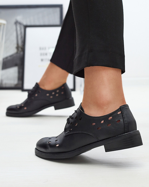 Жіночі ажурні напівчеревики з екошкіри чорного кольору Selofso- Взуття