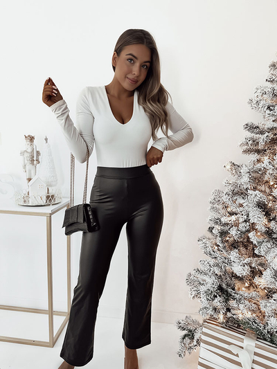 Royalfashion Жіночі широкі штани з екошкіри чорного кольору