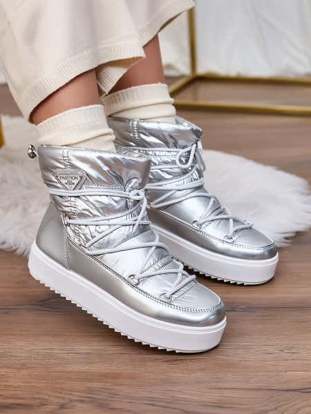 Royalfashion Dámské stříbrné nazouvací boty Vevnose a'la snow boots