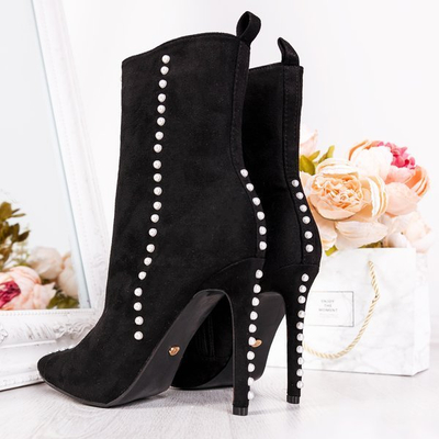 Чорні черевики на вищому каблуці з перлинами Sinini - Взуття