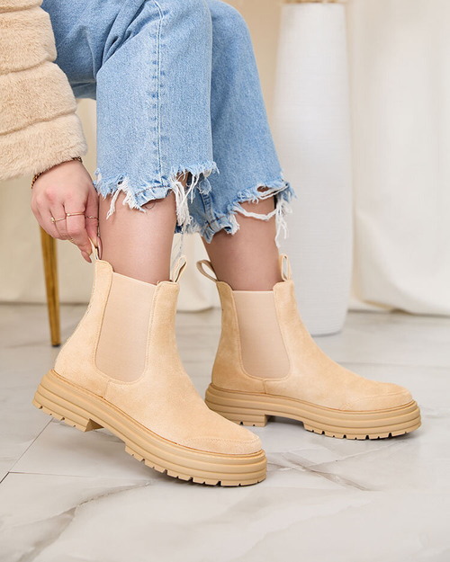 Бежеві жіночі черевики Royalfashion з декоративним ремінцем Loffdo