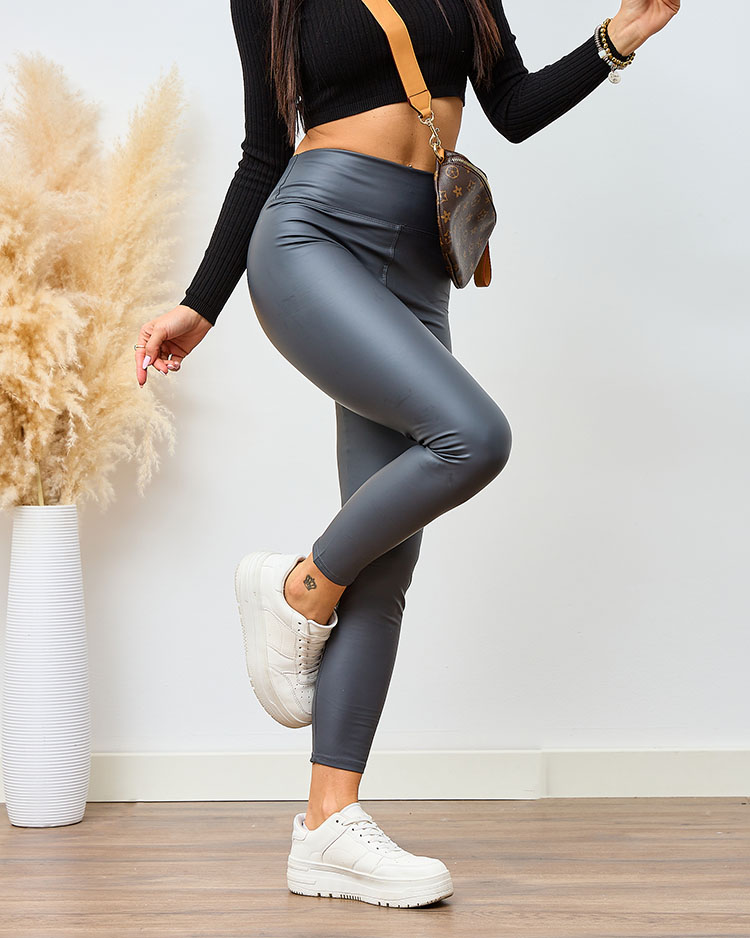 Šedé legíny s vysokým pasem - Oblečení