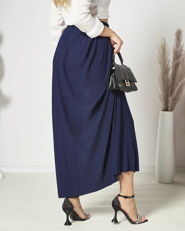 Námořnicky modrá dámská plisovaná maxi sukně s knoflíky - Oblečení