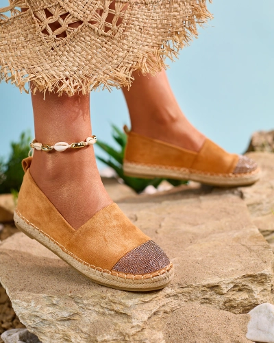 OUTLET Royalfashion Světle hnědé dámské espadrilky se zirkony Iterica