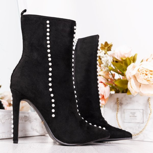 Чорні черевики на вищому каблуці з перлинами Sinini - Взуття