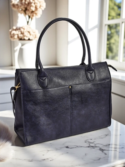 Dámská taška Eurydice Premium z modré ekologické kůže 41x31 cm