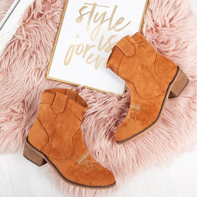 Hnědé boty s nízkým podpatkem, kovbojské boty Toronto - Obuv 1