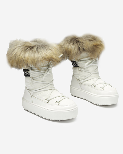 Bílé dětské nazouvací boty a'la snow boots s kožíškem Asika - Obuv