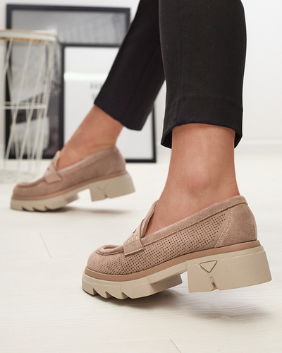 Světle hnědé dámské ažurové mokasíny na pevné podrážce Ejina - Obuv