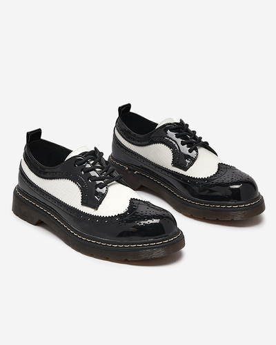 Dámské černobílé lakované šněrovací boty Vyvana- Obuv