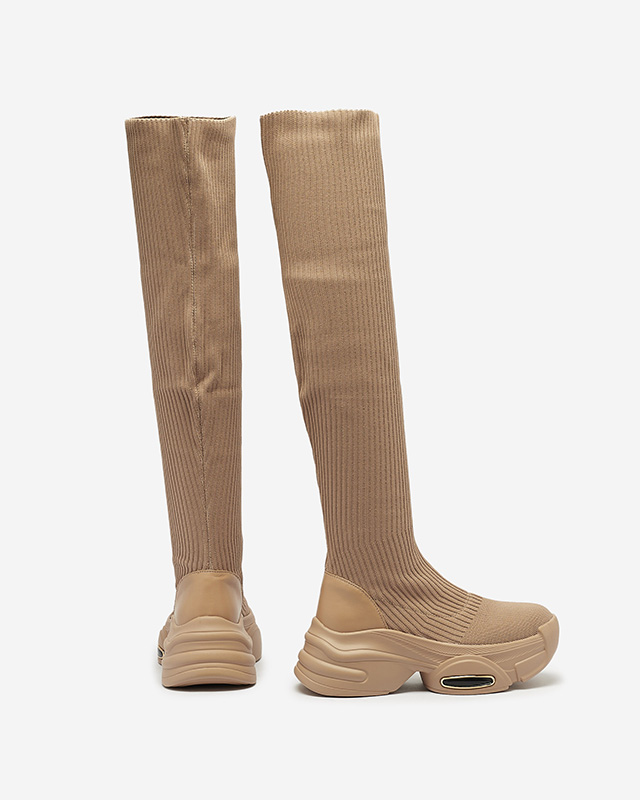 Dámské nazouvací kozačky nad kolena v khaki barvě Georis - Obuv