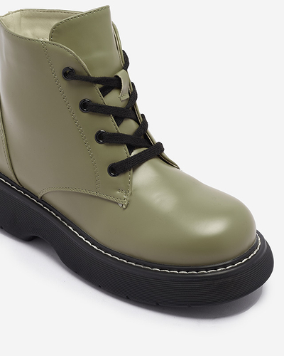 Зелені жіночі черевики з екошкіри з жовтими шнурками Getysa - Взуття