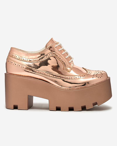 Royalfashion Růžovo-zlaté dámské polobotky Kiaceas na vysokém podpatku