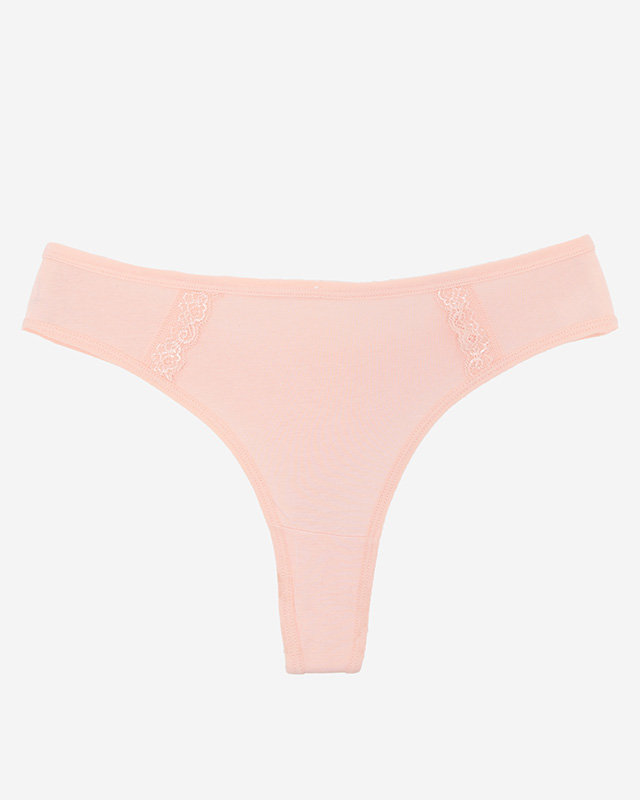Dámské pudrové bavlněné tanga kalhotky s krajkou - Spodní prádlo
