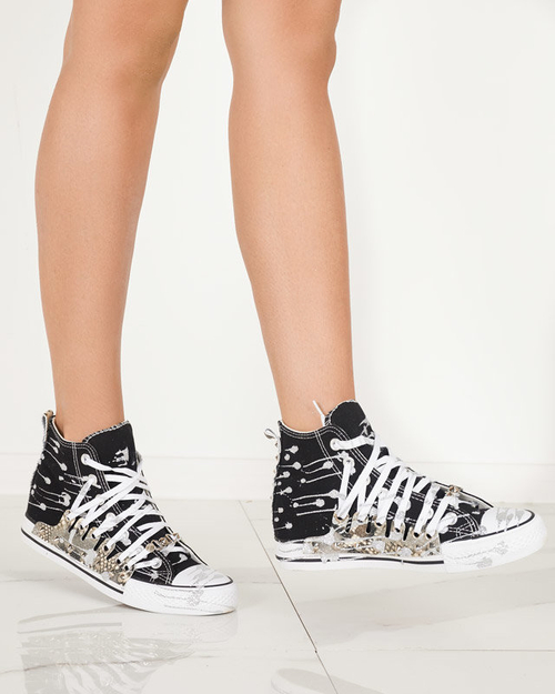 Чорні жіночі високі кеди з блискітками Survivi