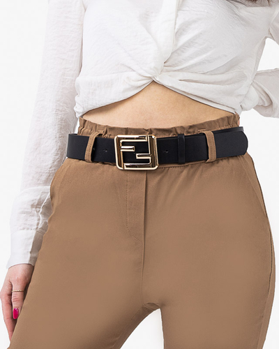 Чорний жіночий пояс із золотою пряжкою