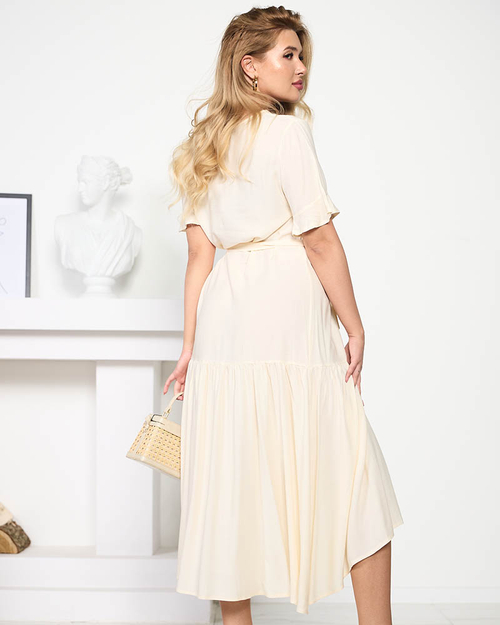 Бежеве жіноче плаття максі з краваткою - Одяг