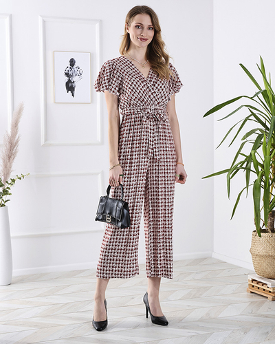 Візерунчастий довгий жіночий комбінезон на зав'язках червоного кольору - Одяг