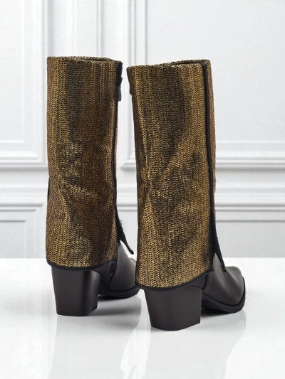 Dámské kotníkové boty z eko kůže na sloupku s ozdobným svrškem Virelia