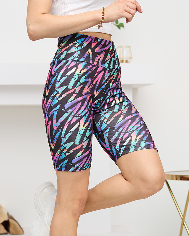 Černofialové dámské cyklistické legíny s potiskem - Oblečení