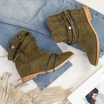 Zelené kovbojské boty na vnitřním klínku Salem - Obuv