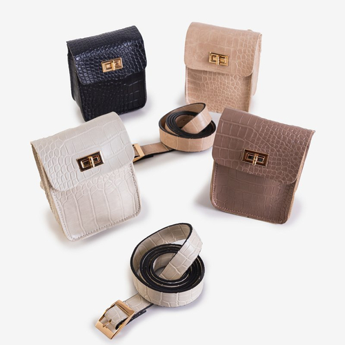 Бежева сумка-нирка з тисненням - Аксесуари