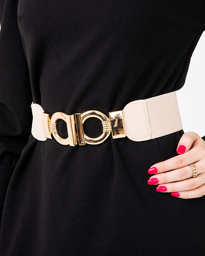 Бежевий еластичний ремінь з декоративною золотою пряжкою