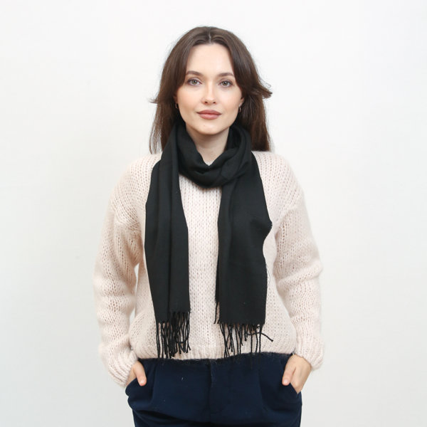 Класичний чорний жіночий вузький однотонний шарф - Аксесуари