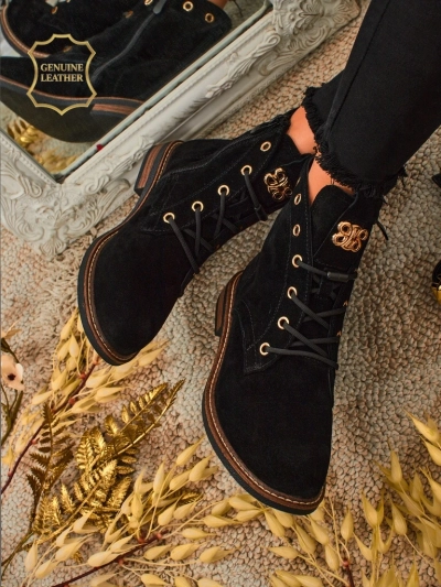 Dámské boty Aurelia Romano z přírodního semiše – hnědé, s kožešinou