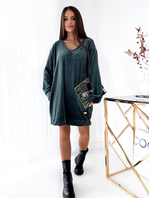 Жіноча туніка Royalfashion а-ля велюр темно-зеленого кольору