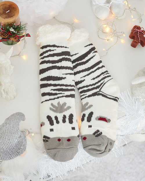 Royalfashion Утеплені бежеві жіночі шкарпетки із зеброю