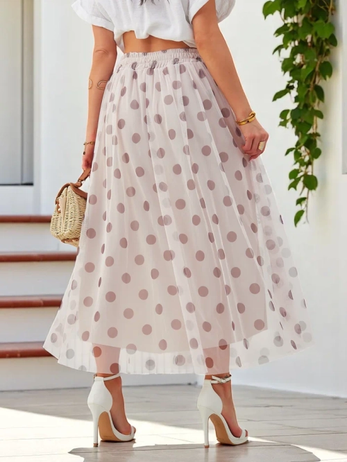 Royalfashion Жіноча спідниця середньої довжини з віскози з тюлевими горошками