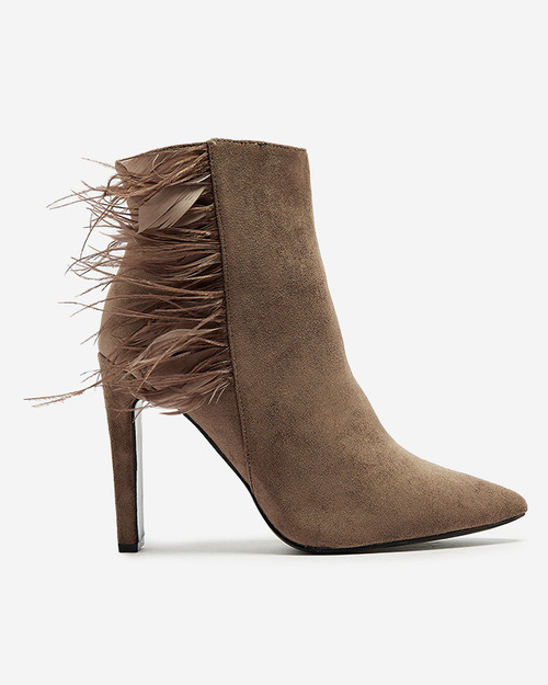 Коричневі жіночі ботильйони на шпильці з пір'ям Cailyy- Footwear