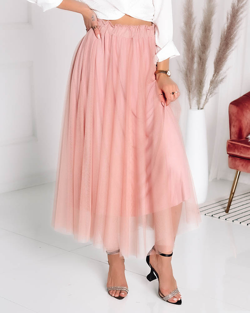 Жіноча двошарова спідниця міді темно-рожевого кольору - Одяг