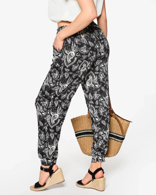 Жіночі брюки з візерунчастого чорно-білого полотна a'la alladins PLUS SIZE- Одяг
