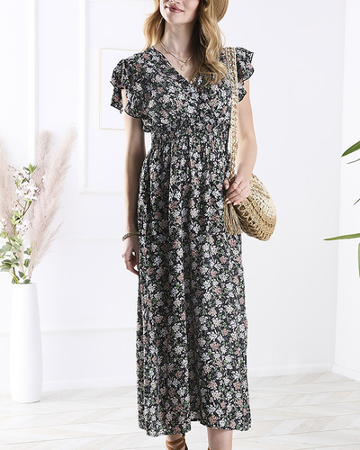 Чорна жіноча квіткова сукня міді - Одяг