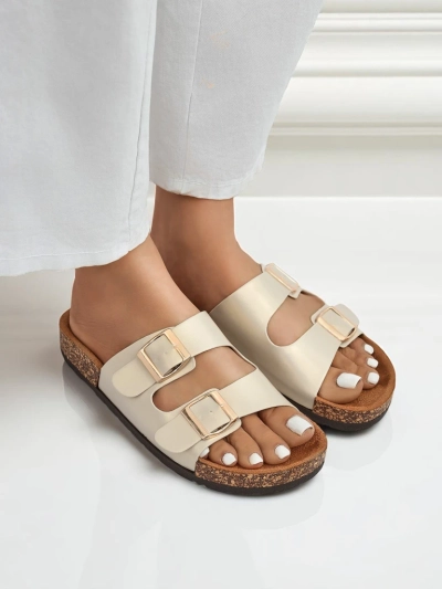 Жіночі сандалі Royalfashion Aurelia gold – плоскі шльопанці з екошкіри (розмір 39)