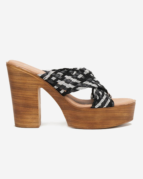 Чорні жіночі шльопанці на високому каблуці Kotinso