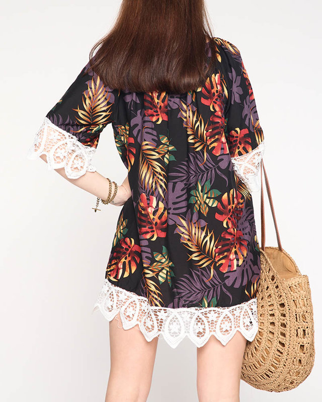 Dámská černá tunika s listy - Oblečení