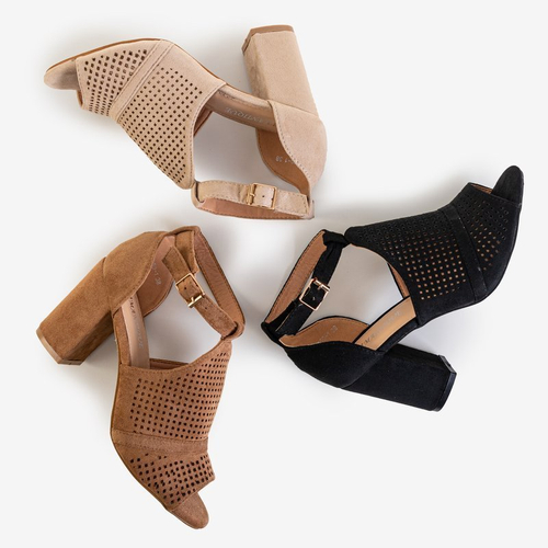 Коричневі жіночі ажурні босоніжки на підборах Folawia